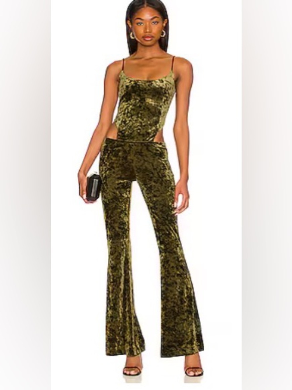 Camila Coelho Nolan Velour Jumpsuit Green Sz M Flare Leg Sexy Party Club Festiva